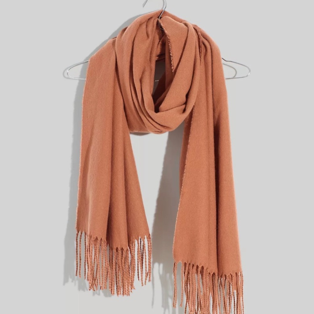 NWT Madewell Fringed Scarf camel tan dried cedar rosewood